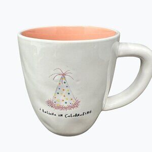 Rae Dunn Birthday Mug Ceramic Large Coffee Cup Magenta  Gift Pink Lining Dimples